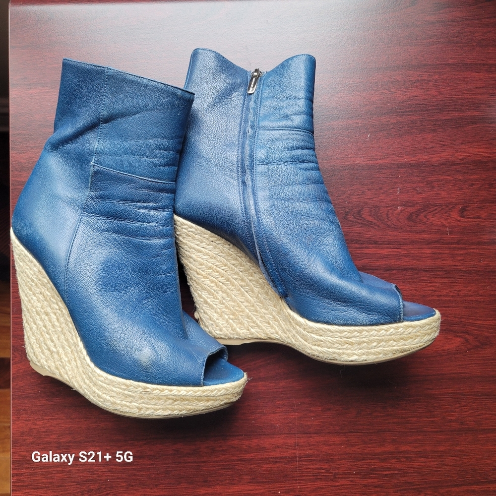 Blue Wedge Ankle Boots